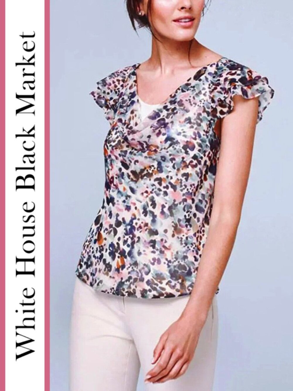WHBM | Abstract Print Flutter Sleeve Blouse